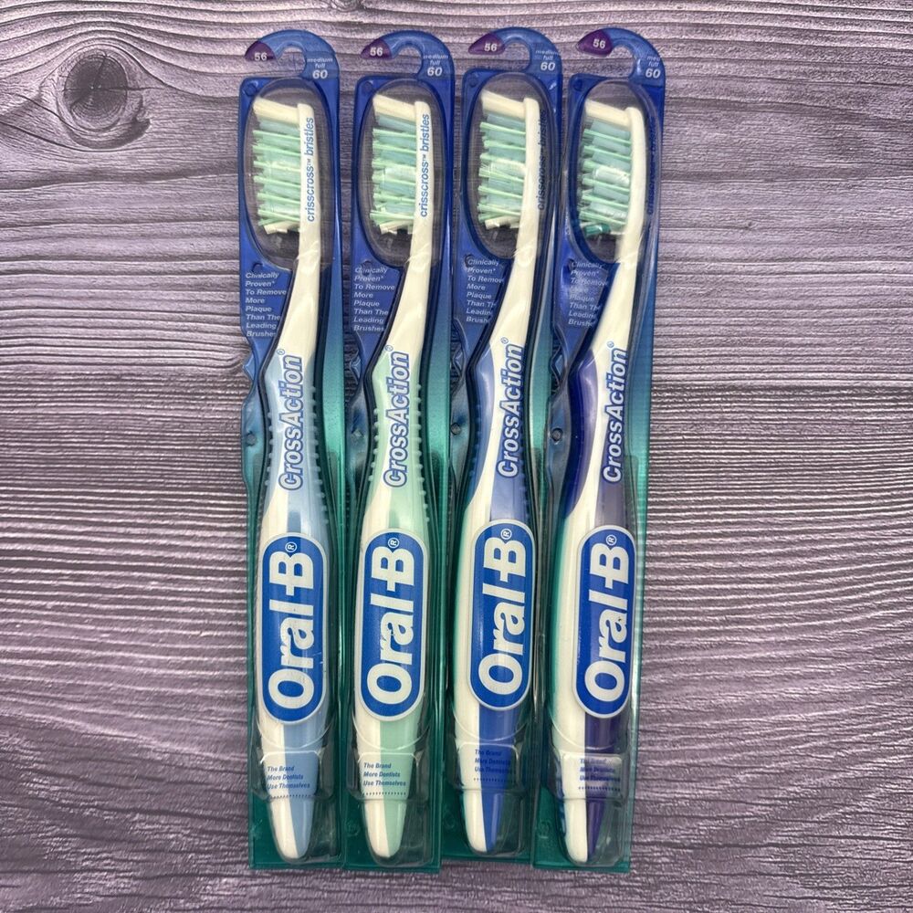 4 LOT Oral-B Cross Action Pro-Health Medium Toothbrush LARGE 60 -colors may vary